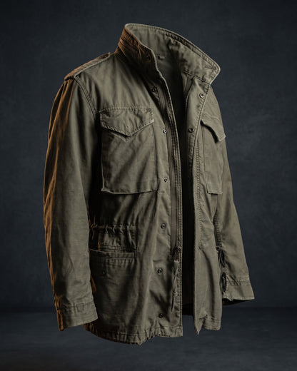 Men's Cotton Canvas Zip-Front Field Jacket in Olive - product view | Hensley London