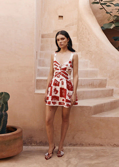 Women's Summer Dress Red Lightweight Fabric Patchwork Design - 6