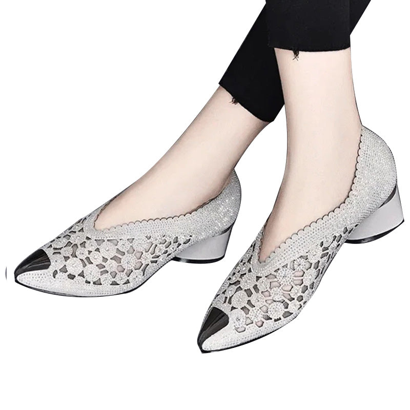 Women's Sandals Silver PU Orthopedic with Rhinestone Accents - 1