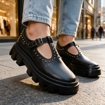 Women's Studded Leather Buckle Loafers – detail view | Hensley London