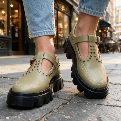 Women's Studded Leather Buckle Loafers – back view | Hensley London