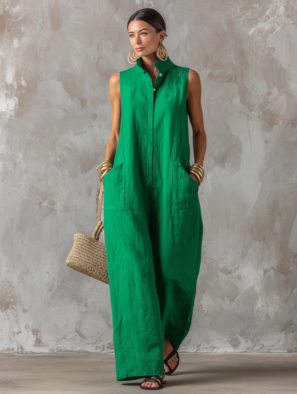 Women's Sleeveless Stand Collar Jumpsuit – main view | Hensley London