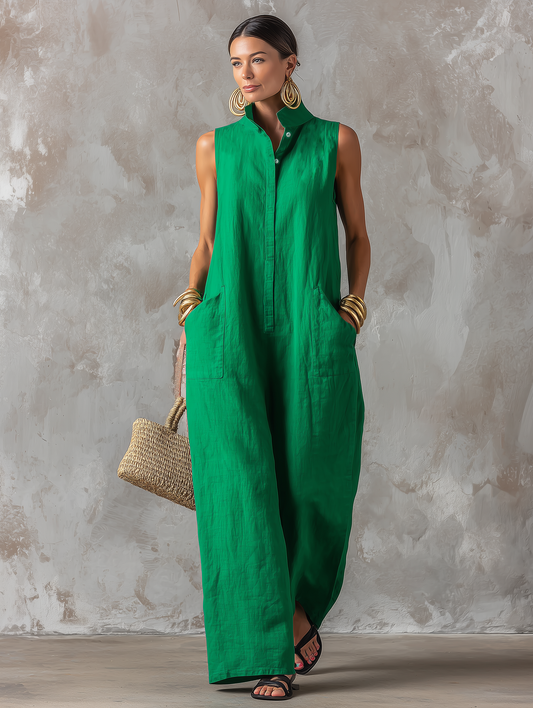 Women's Sleeveless Stand Collar Jumpsuit – main view | Hensley London
