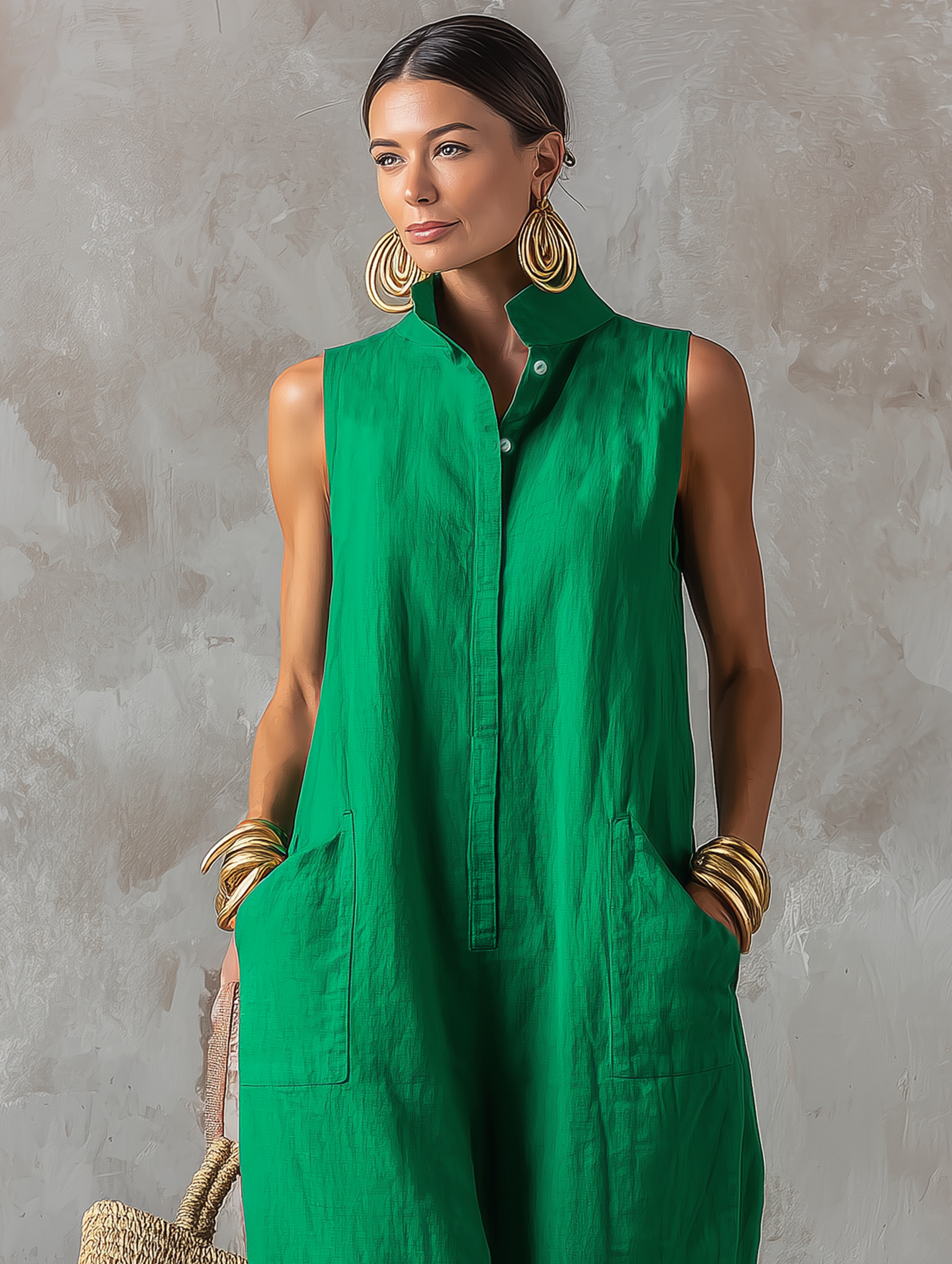 Women's Sleeveless Stand Collar Jumpsuit – detail view | Hensley London