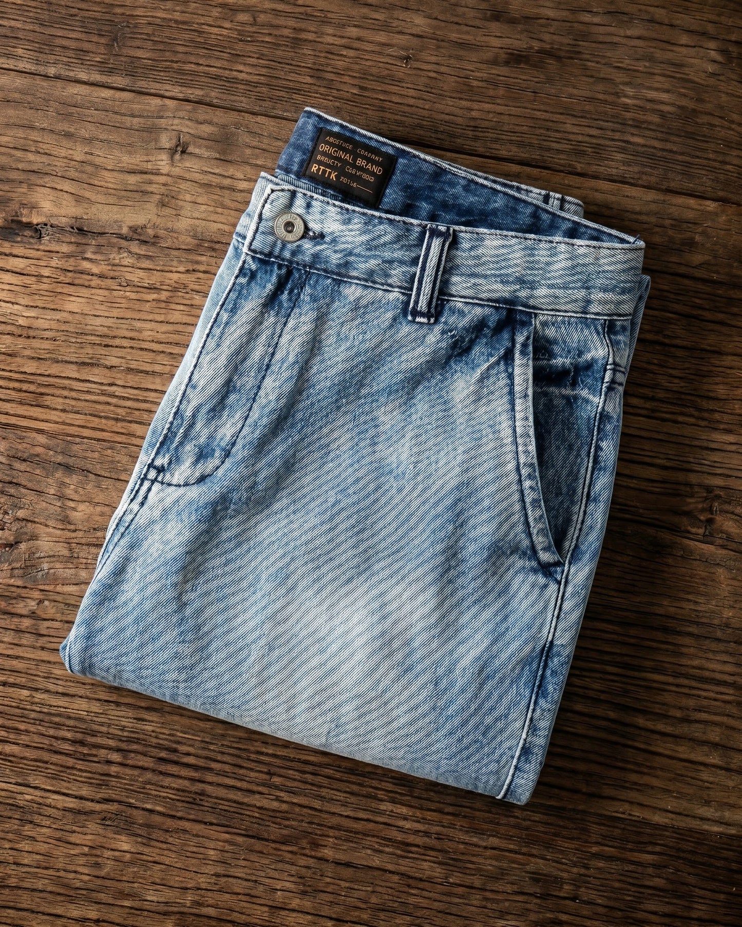 Men's Washed Cotton Denim Shorts in Light Blue – back view | Hensley London