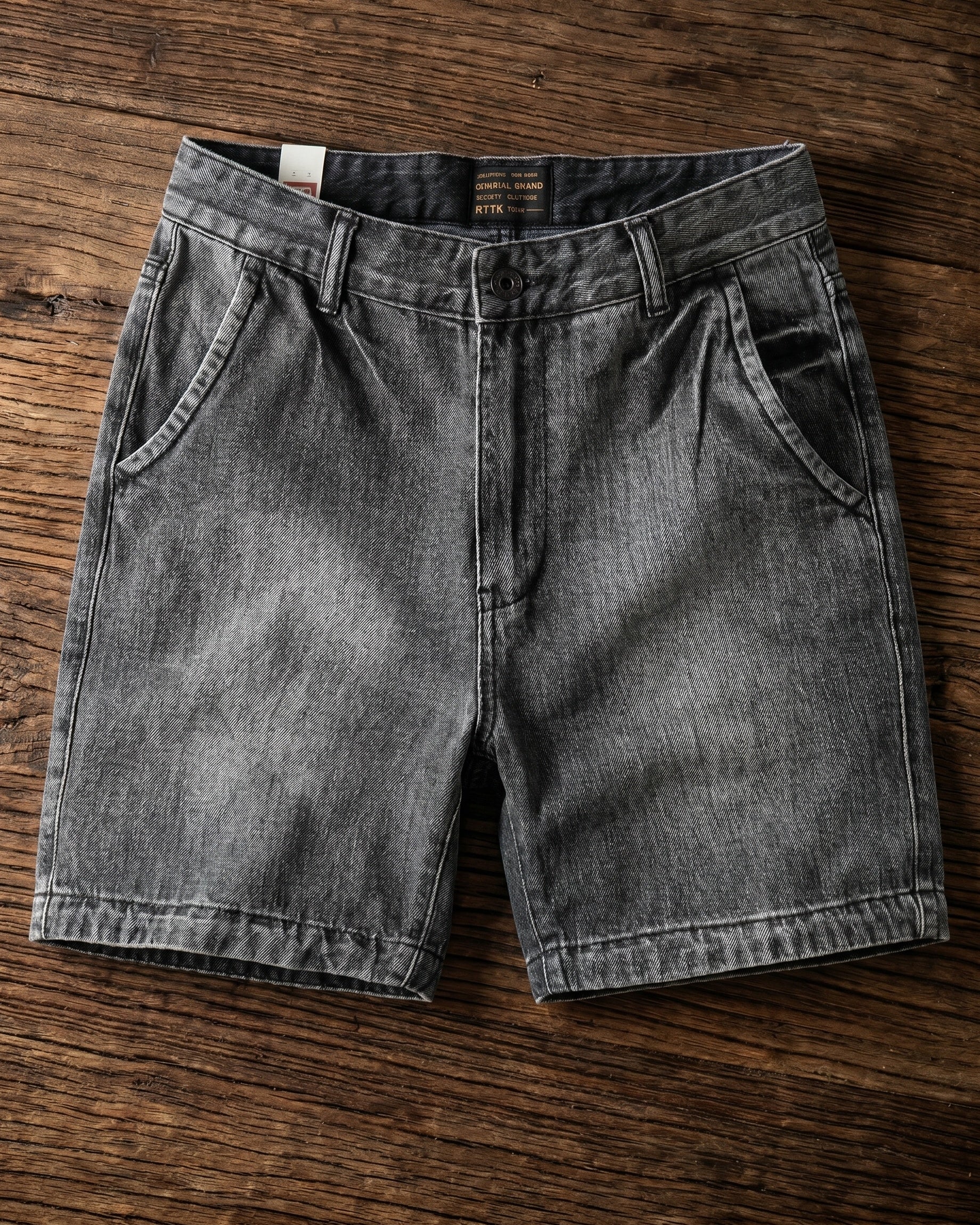 Men's Washed Cotton Denim Shorts in Gray – detail view | Hensley London