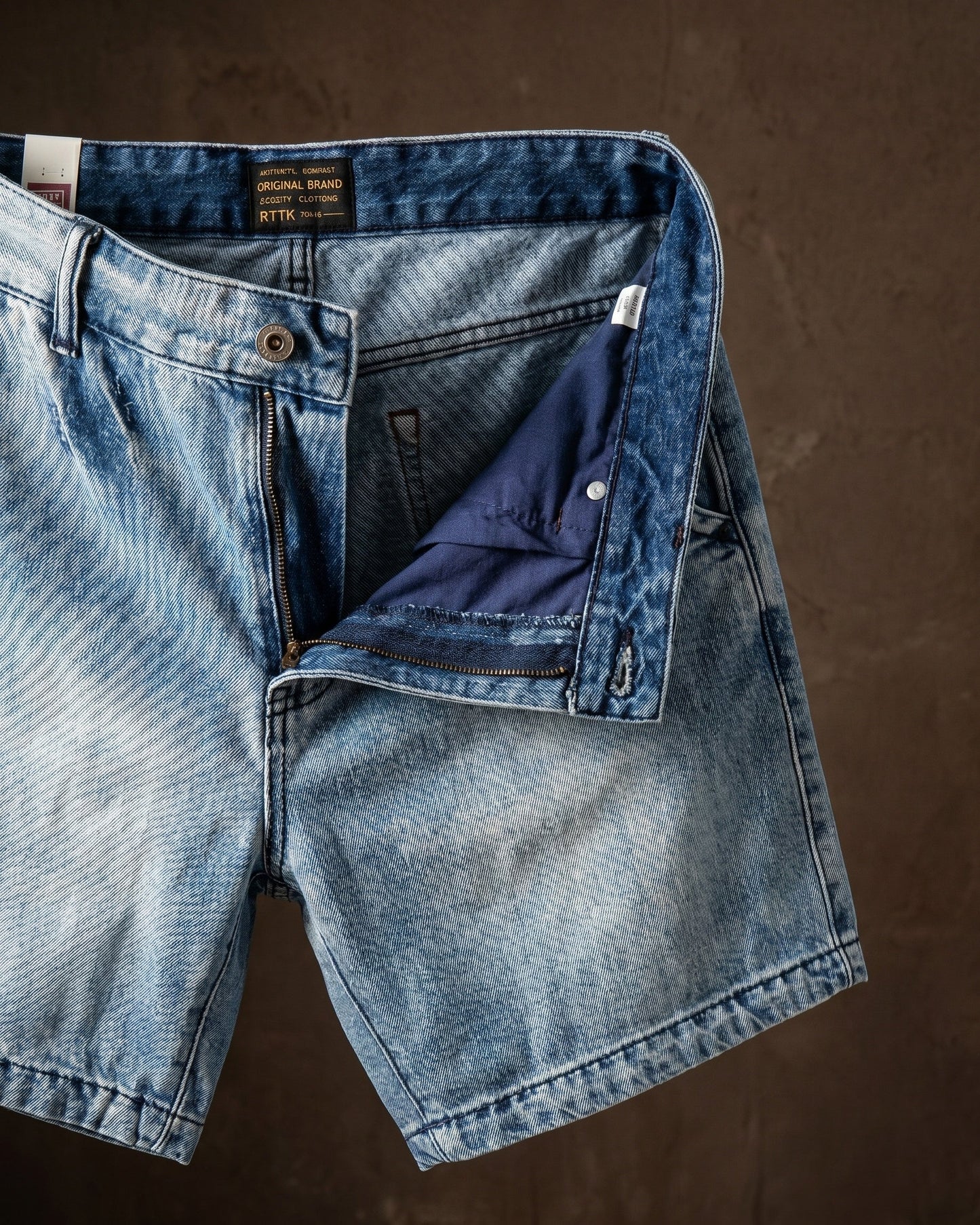 Men's Washed Cotton Denim Shorts in Light Blue – side view | Hensley London