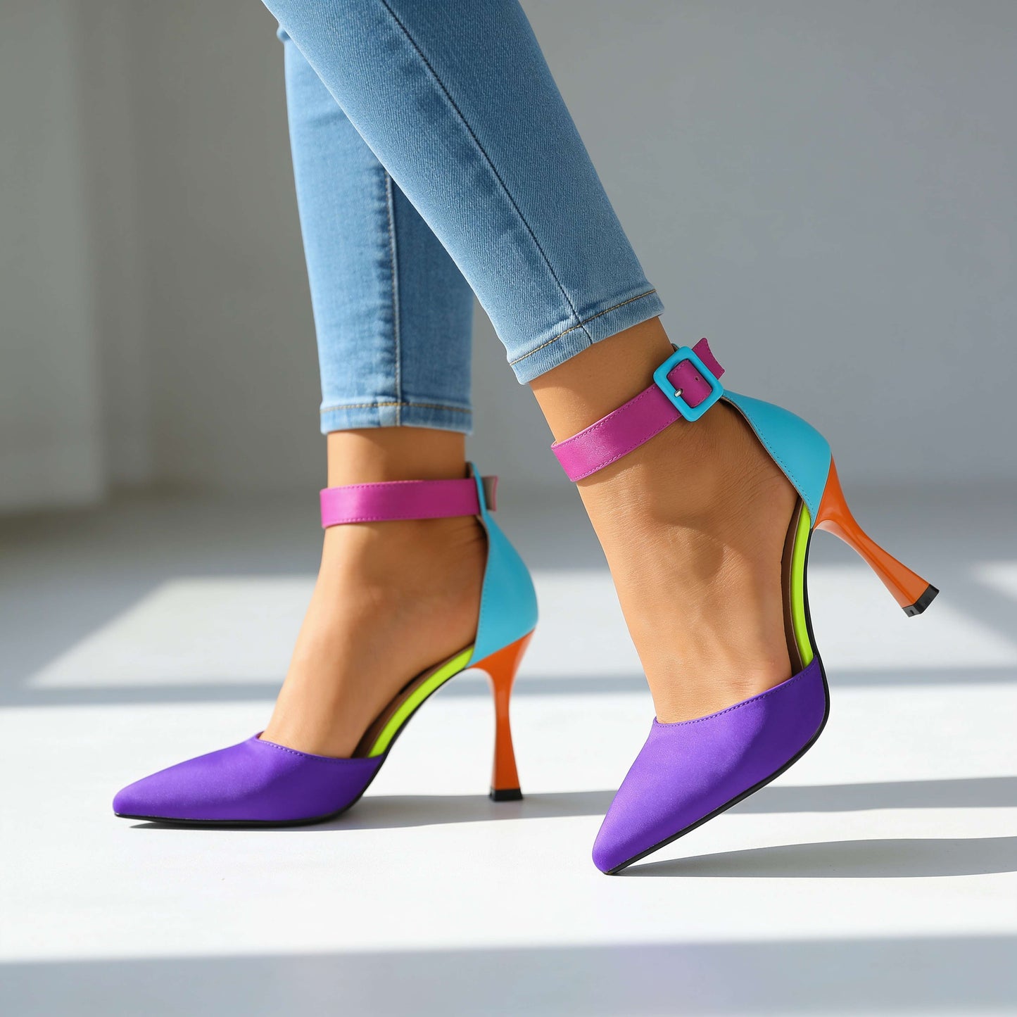 Women's Buckle-Strap Block Heels in Retro – front view | Hensley London