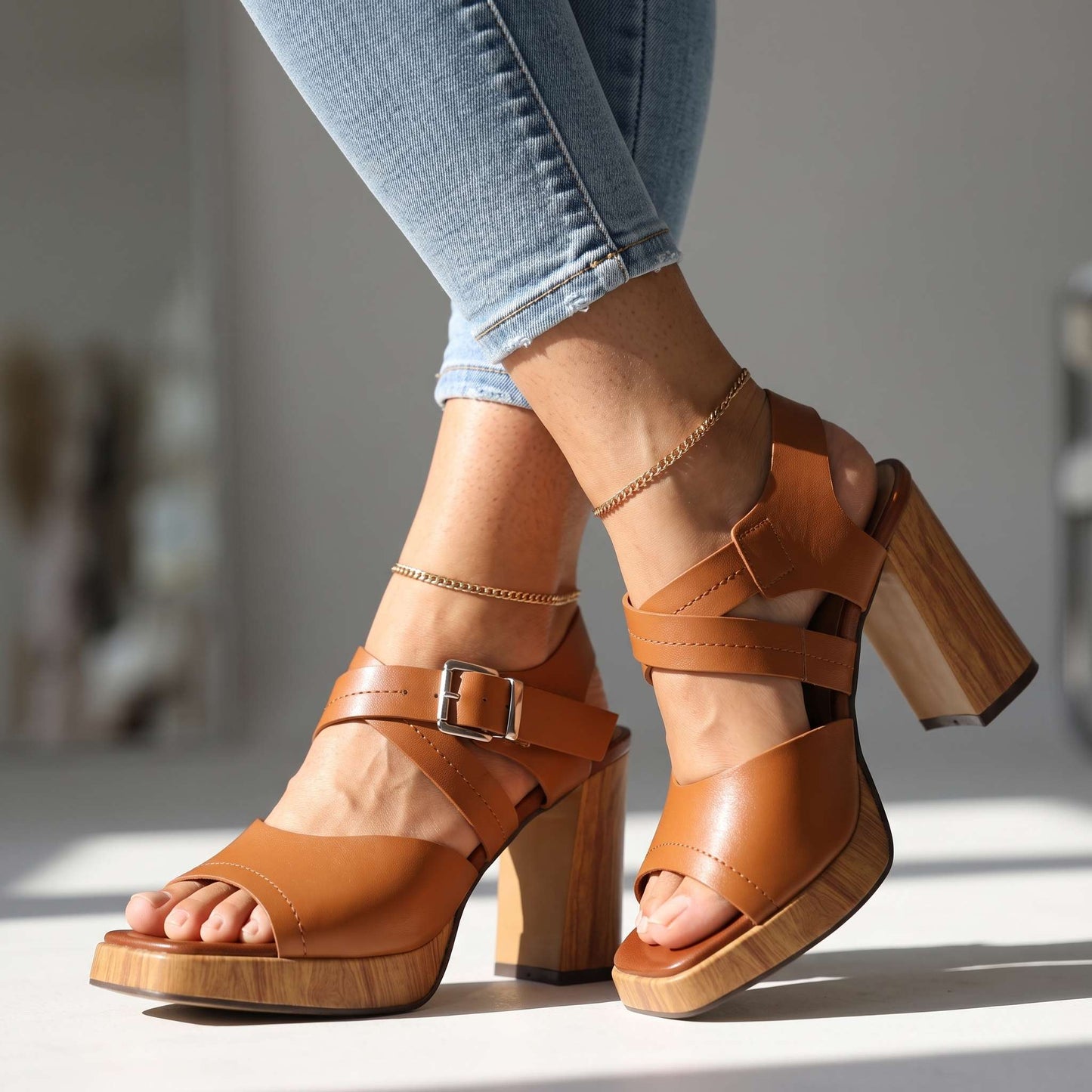 Women's Textured Platform Block Heels – main view | Hensley London
