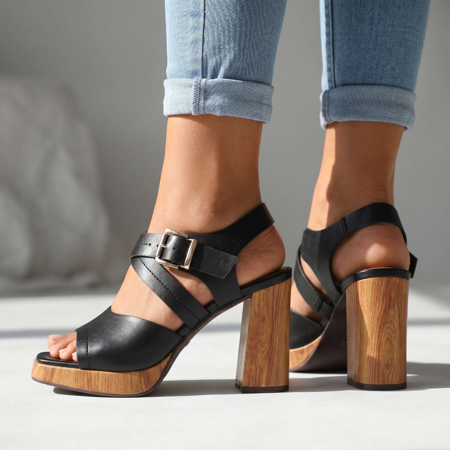 Women's Textured Platform Block Heels – product view | Hensley London