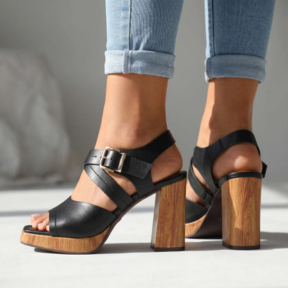Women's Textured Platform Block Heels – product view | Hensley London