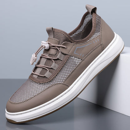 Men's Mesh & Leather Sneakers in Brown – front view | Hensley London