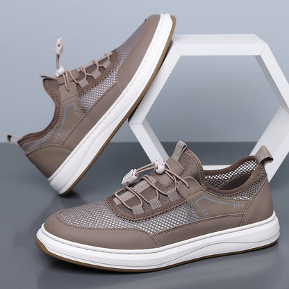 Men's Mesh & Leather Sneakers in Gray – side profile | Hensley London