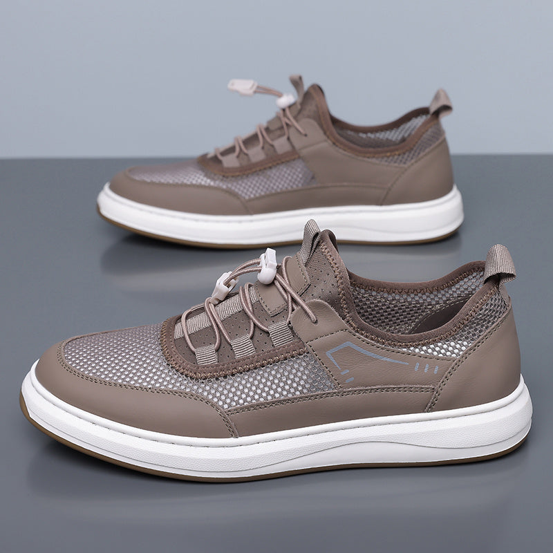 Men's Mesh & Leather Sneakers in Black – back view | Hensley London
