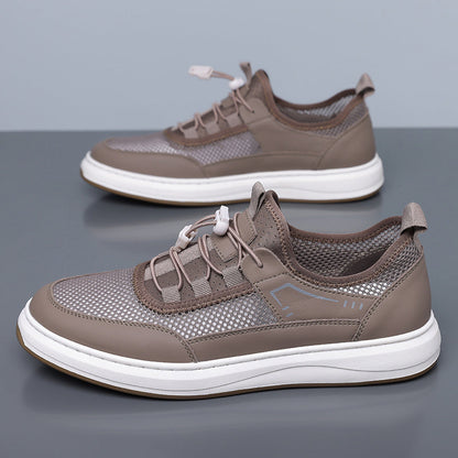 Men's Mesh & Leather Sneakers in Black – back view | Hensley London