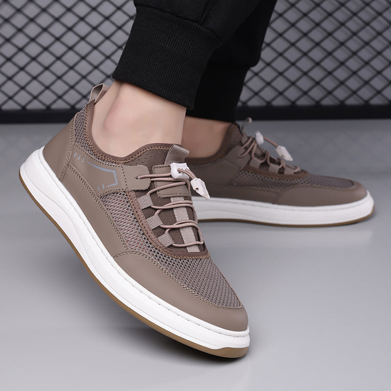 Men's Mesh & Leather Sneakers in Brown – three-quarter view | Hensley London