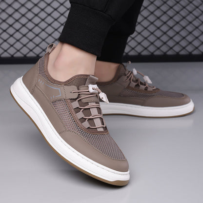 Men's Mesh & Leather Sneakers in Brown – three-quarter view | Hensley London