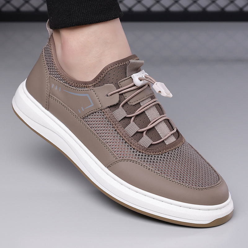 Men's Mesh & Leather Sneakers in Gray – detail view | Hensley London