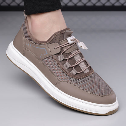 Men's Mesh & Leather Sneakers in Gray – detail view | Hensley London