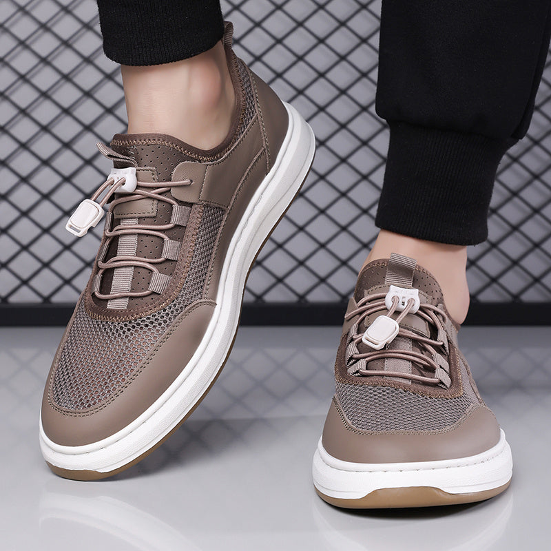 Men's Mesh & Leather Sneakers in Black – top view | Hensley London