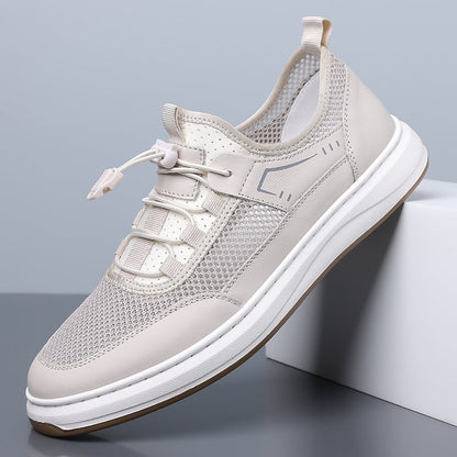 Men's Mesh & Leather Sneakers in Brown – sole view | Hensley London