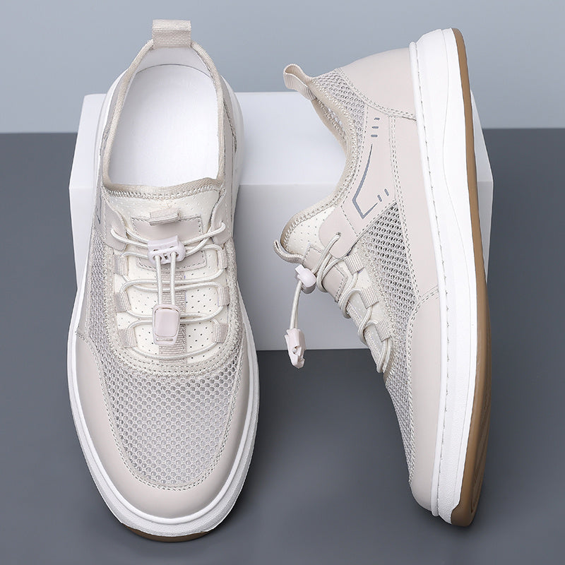 Men's Mesh & Leather Sneakers in Gray – heel view | Hensley London