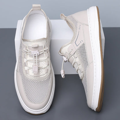 Men's Mesh & Leather Sneakers in Gray – heel view | Hensley London