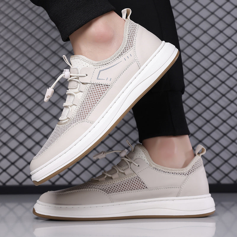 Men's Mesh & Leather Sneakers in Black – styled view | Hensley London