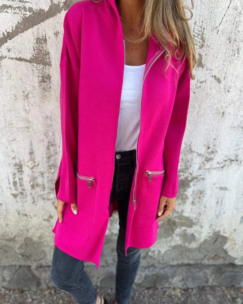 Women's Hooded Longline Open Cardigan in Pink – product view 6 | Hensley London