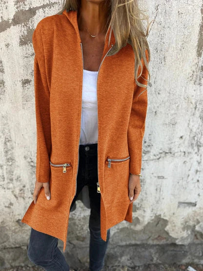 Women's Hooded Longline Open Cardigan in Orange – product view 7 | Hensley London