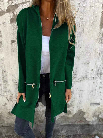 Women's Hooded Longline Open Cardigan in Green – product view 8 | Hensley London