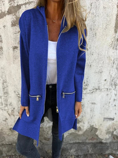 Women's Hooded Longline Open Cardigan in Blue – product view 9 | Hensley London
