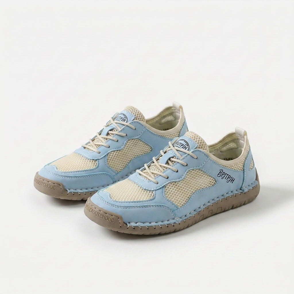 Women's Breathable Mesh Summer Sneakers in Sky Blue – front view | Hensley London