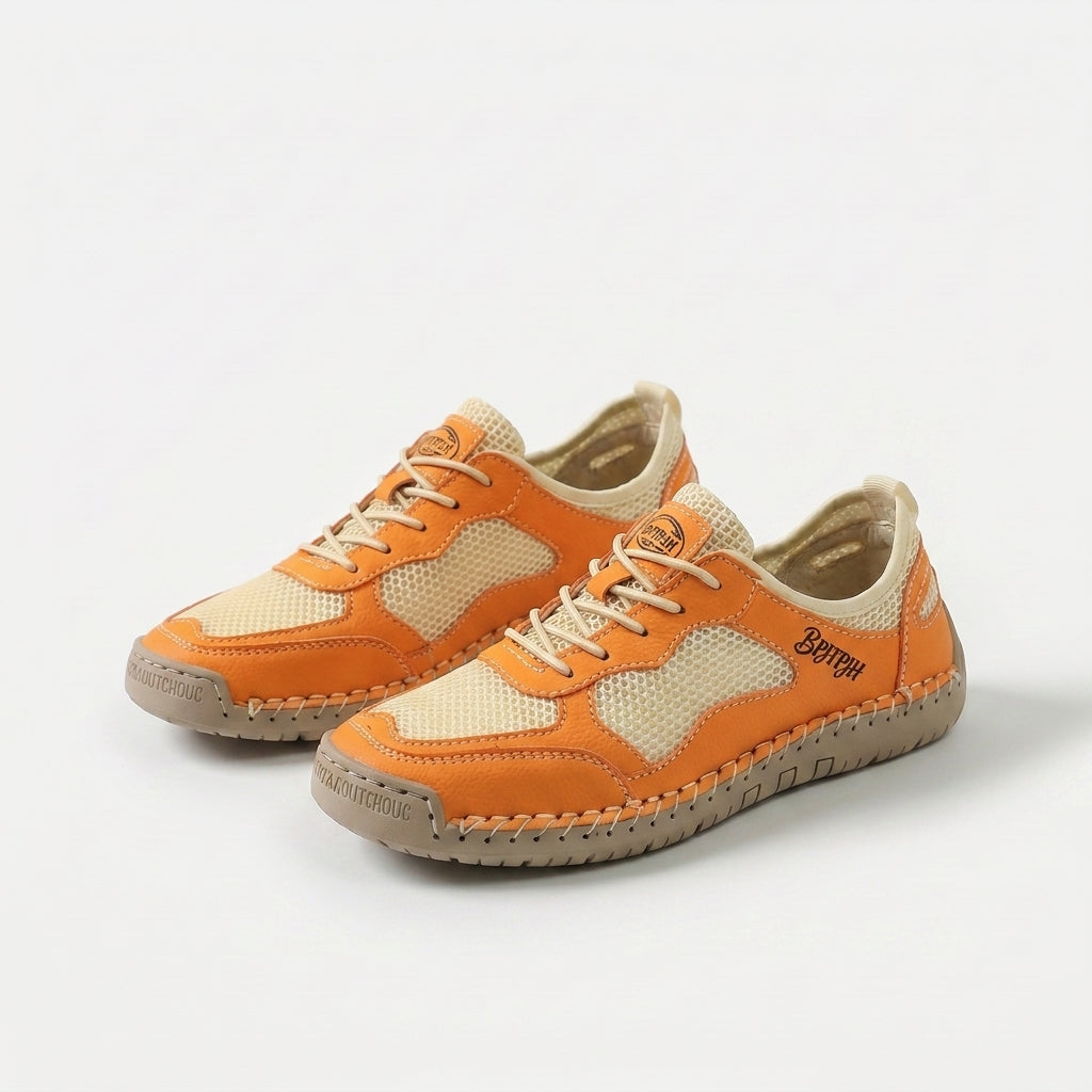 Women's Breathable Mesh Summer Sneakers in Cream White – lifestyle view | Hensley London