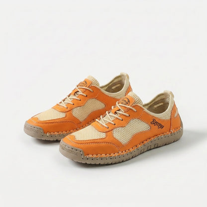 Women's Breathable Mesh Summer Sneakers in Cream White – lifestyle view | Hensley London