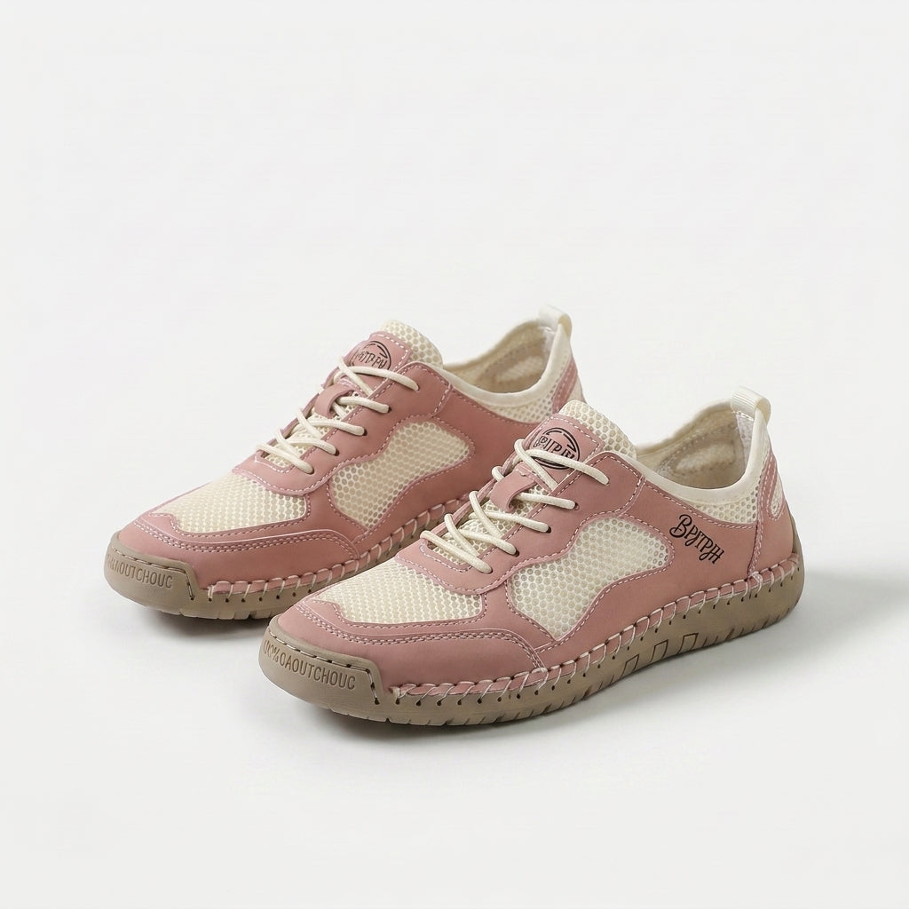 Women's Breathable Mesh Summer Sneakers in Burgundy – sole view | Hensley London