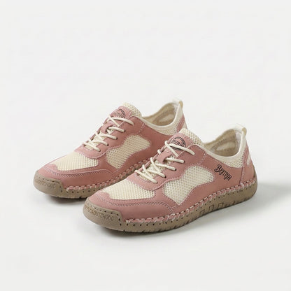 Women's Breathable Mesh Summer Sneakers in Burgundy – sole view | Hensley London