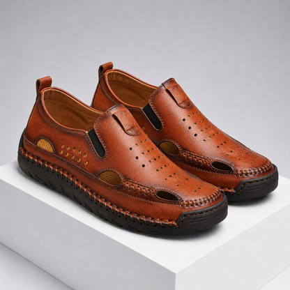 Men's Genuine Leather Hollow-Out Comfort Shoes in Blue – side profile | Hensley London