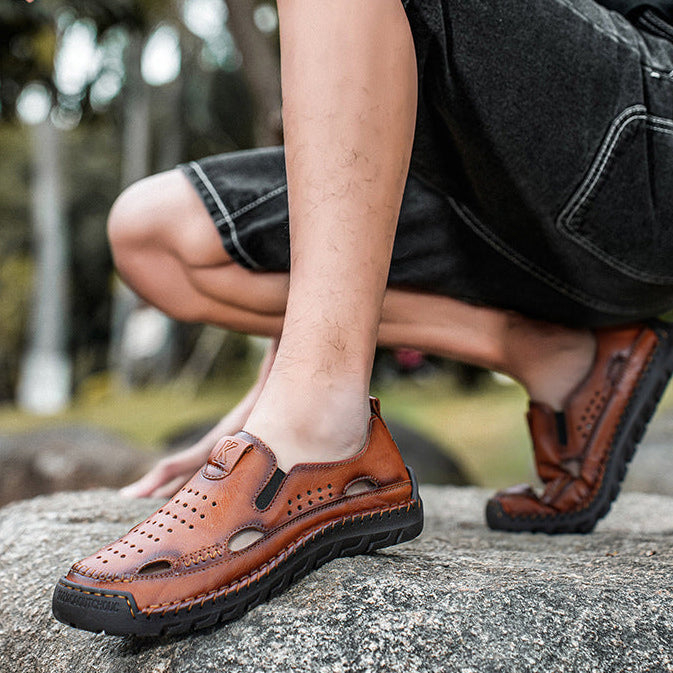 Men's Genuine Leather Hollow-Out Comfort Shoes in Black – sole detail | Hensley London