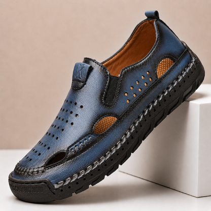Men's Genuine Leather Hollow-Out Comfort Shoes in Brown – top view | Hensley London