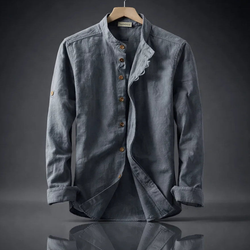 Men's Cotton Band-Collar Shirt – back view | Hensley London