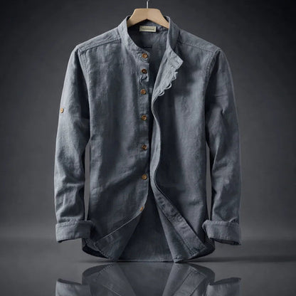 Men's Cotton Band-Collar Shirt – back view | Hensley London