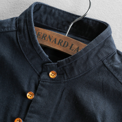 Men's Cotton Band-Collar Shirt – collar detail | Hensley London