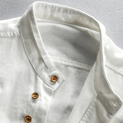 Men's Cotton Band-Collar Shirt – button detail | Hensley London