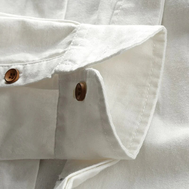 Men's Cotton Band-Collar Shirt – fabric detail | Hensley London