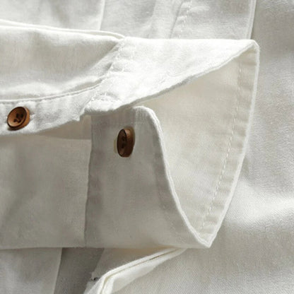 Men's Cotton Band-Collar Shirt – fabric detail | Hensley London