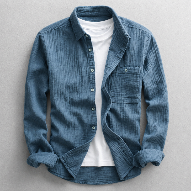 Men's Cotton Double-Gauze Button-Up Shirt – product view | Hensley London