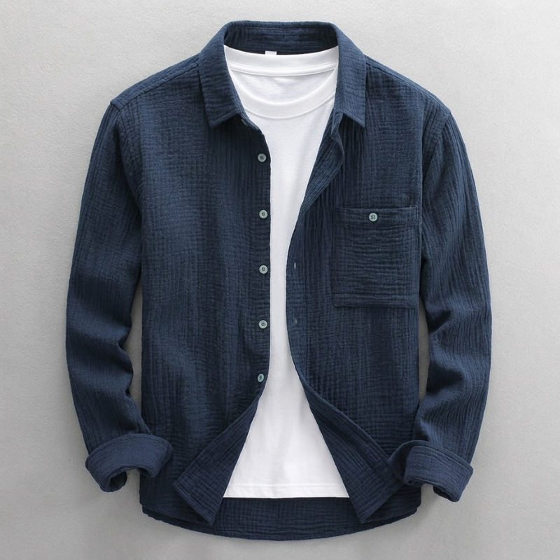 Men's Cotton Double-Gauze Button-Up Shirt – product view | Hensley London