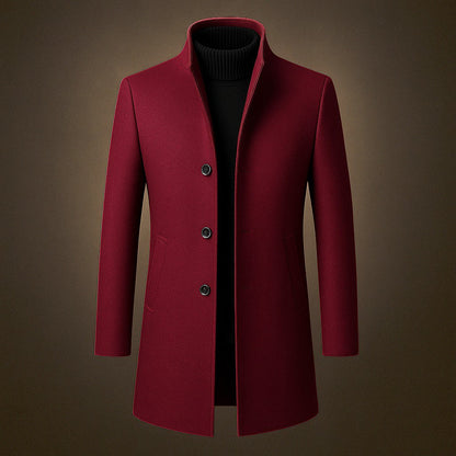 Men's Cashmere-Blend Tailored Coat in Burgundy - product view | Hensley London