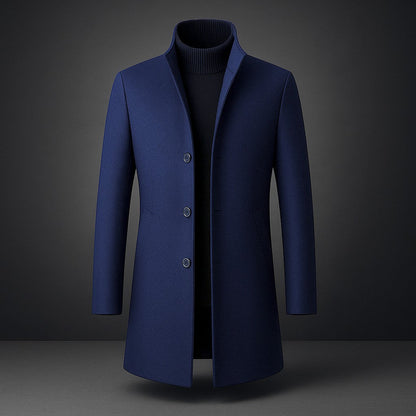 Men's Cashmere-Blend Tailored Coat in Navy Blue - product view | Hensley London